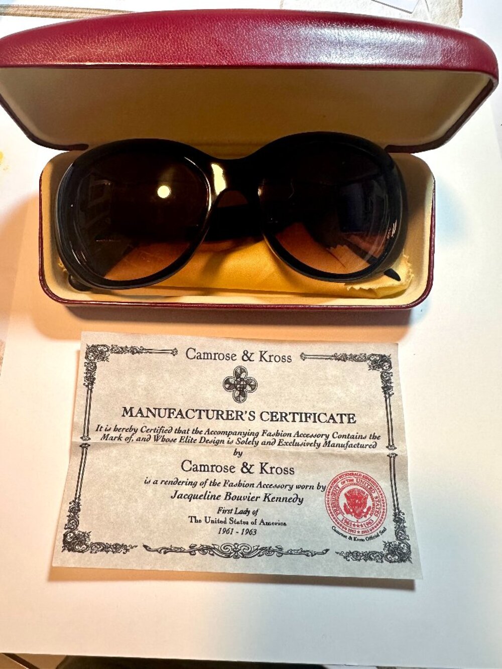 Camrose & Kross Jacqueline Kennedy Sunglasses – With Certificate & Card